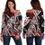 Vanuatu Women's Off Shoulder Sweaters - Tribal Flower Special Pattern Red Color Red - Polynesian Pride