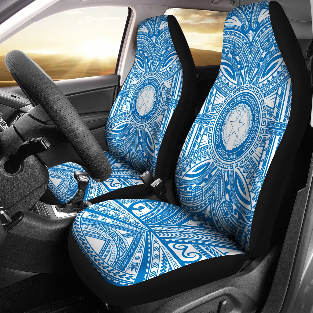 Northern Mariana Islands Car Seat Cover - Northern Mariana Islands Coat Of Arms Polynesian Flag Color Universal Fit Blue - Polynesian Pride