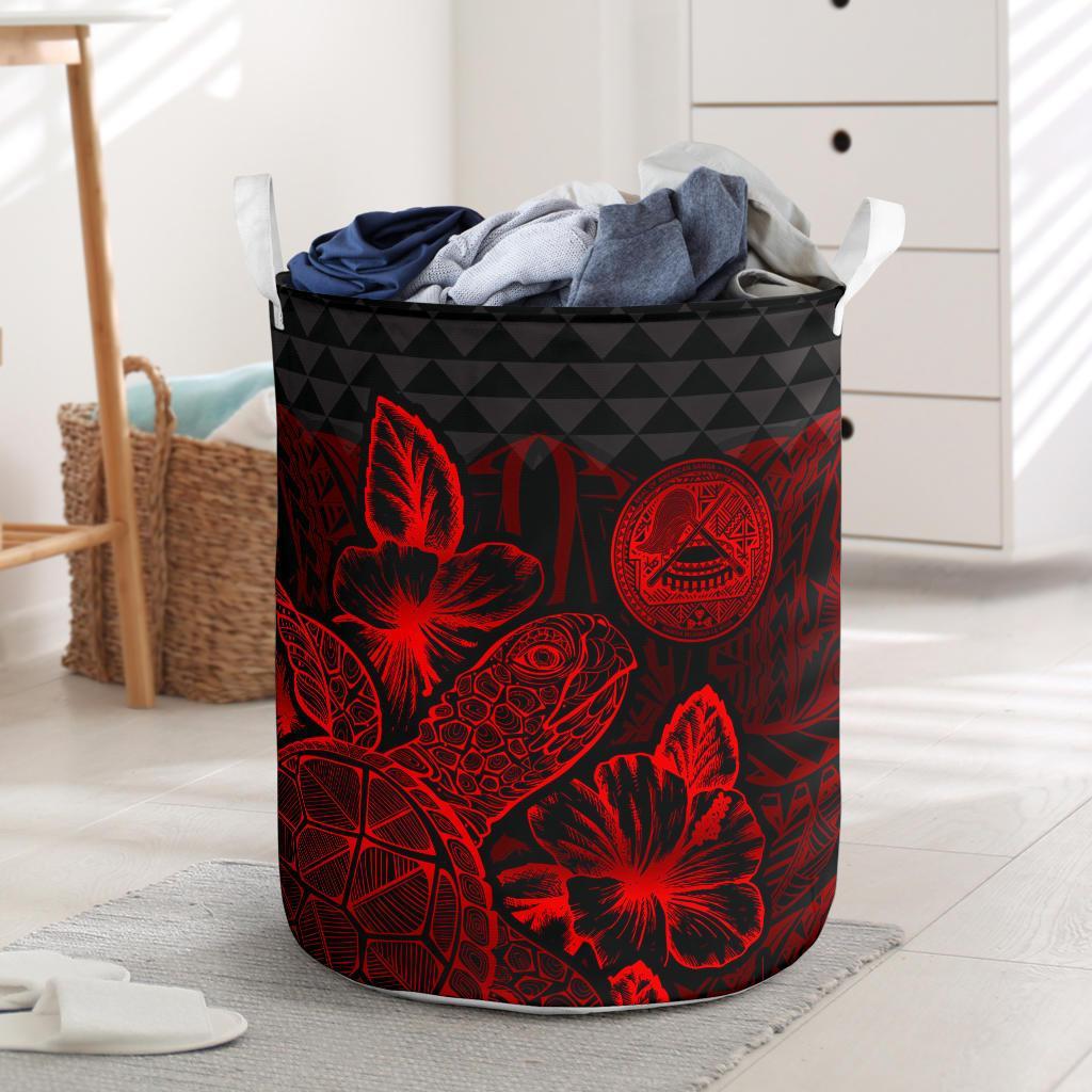 American Samoa Laundry Basket - Polynesian Turtle Hibiscus Red Laundry Basket One Size Red - Polynesian Pride