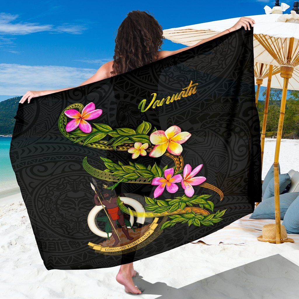 Vanuatu Polynesian Sarong - Plumeria Tribal Women One Size Black - Polynesian Pride