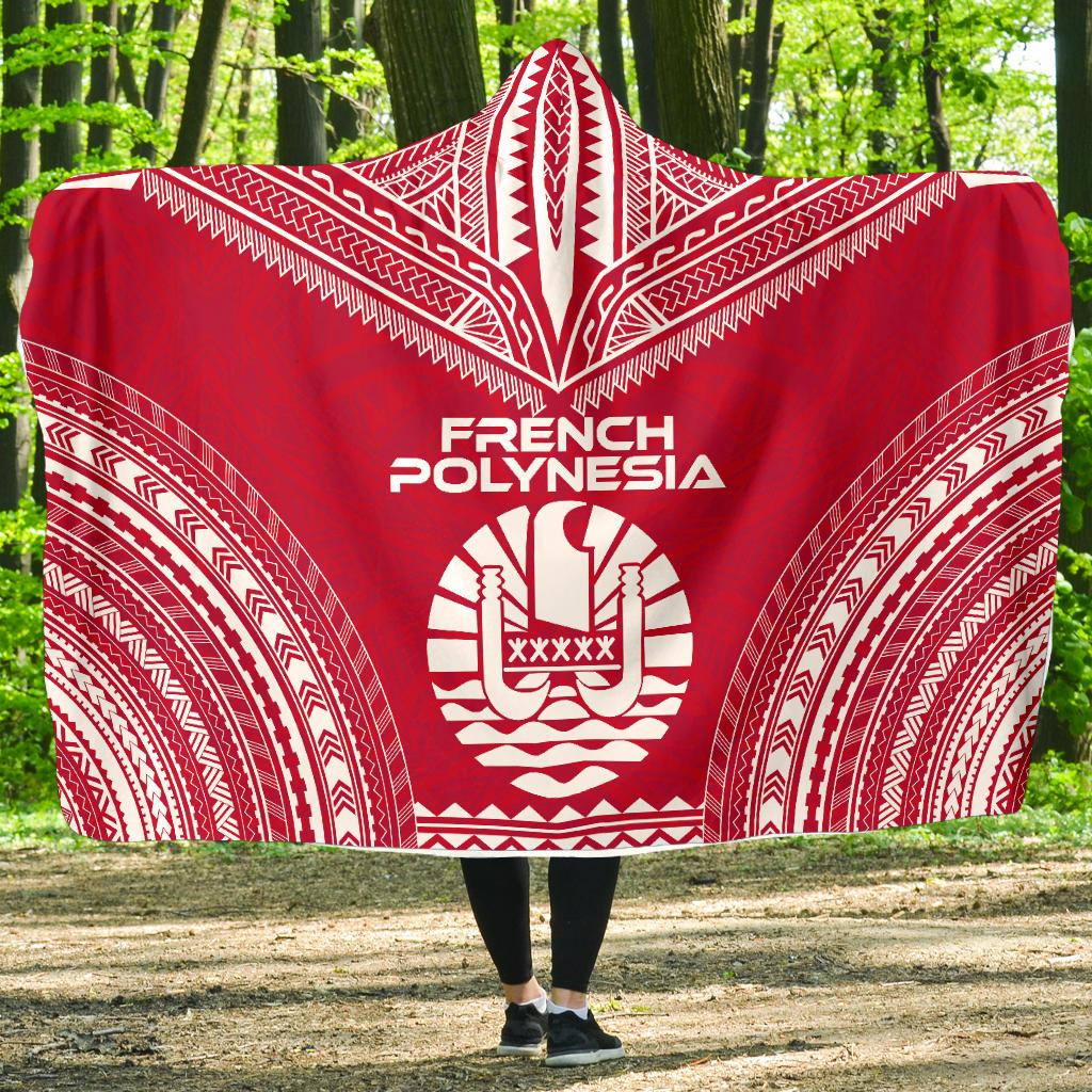 French Polynesia Flag Polynesian Chief Hooded Blanket Hooded Blanket Red - Polynesian Pride