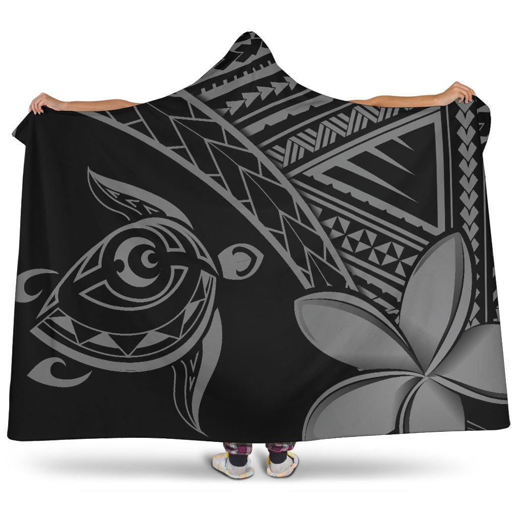 hawaiiHooded Blanket - Hawaii Turtle Plumeria Grey Hooded Blanket Grey - Polynesian Pride