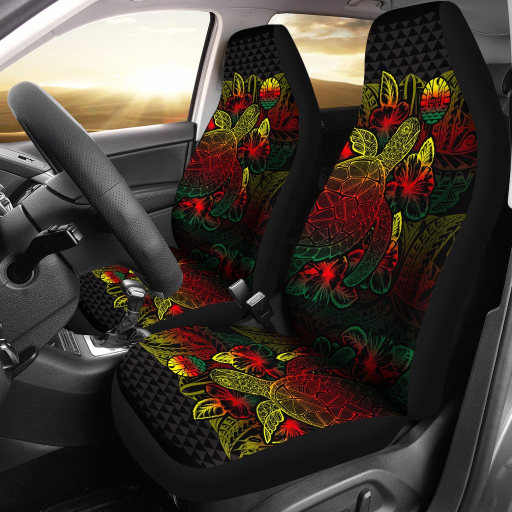 Tahiti Car Seat Covers - Tahiti Flag Turtle Hibiscus Reggae Universal Fit Reggae - Polynesian Pride