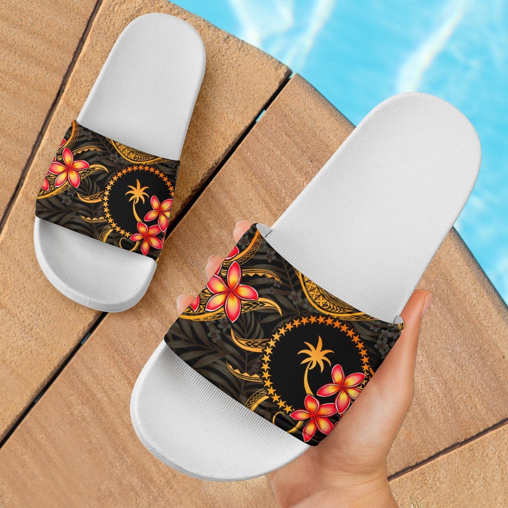 Chuuk Micronesian Slide Sandals - Gold Plumeria - Polynesian Pride
