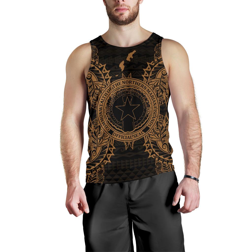 Northern Mariana Islands Polynesian Men Tank Top Map Gold Gold - Polynesian Pride