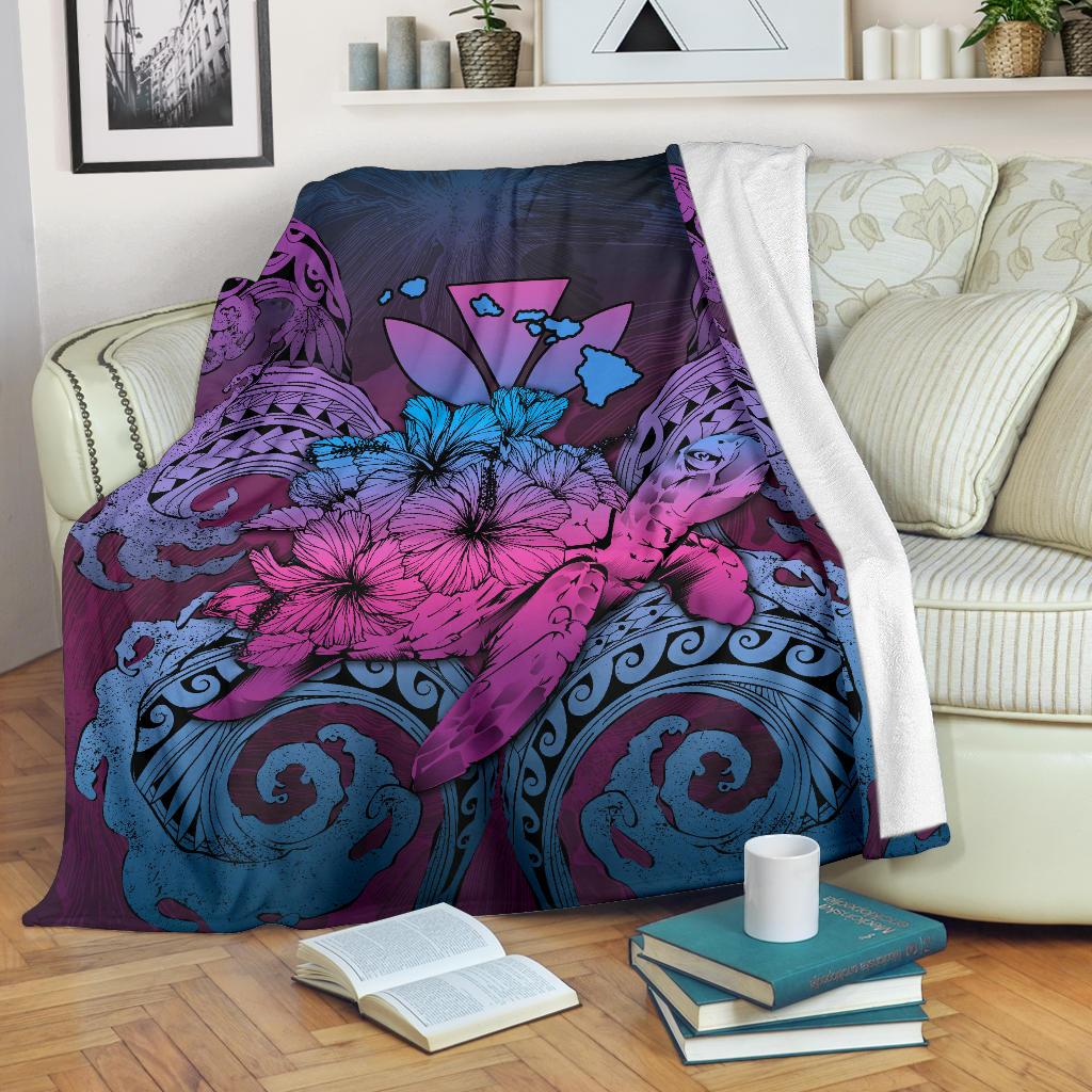 Hawaii Turtle Wave Polynesian Premium Blanket - Hey Style Blue White - Polynesian Pride