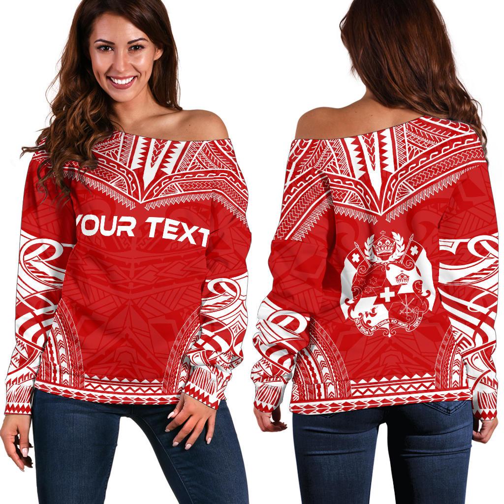 Tonga Polynesian Chief Custom Personalised Women's Off Shoulder Sweater - Flag Version Red - Polynesian Pride