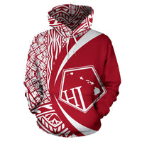Hawaii Polynesian Tribal Hoodie Circle Style White and Red Color - Polynesian Pride