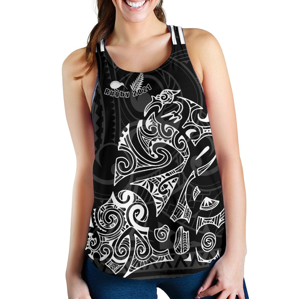 Aotearoa Super Rugby Women Racerback Tank Maori Kiwi Black - Polynesian Pride