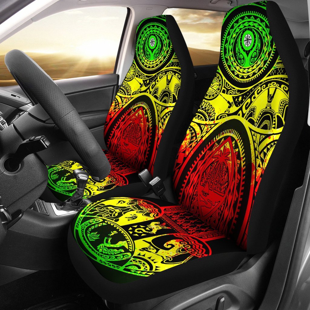 Polynesian Car Seat Covers - Guam Flag, Seal with Maui Moana Tattoo Universal Fit reggae - Polynesian Pride