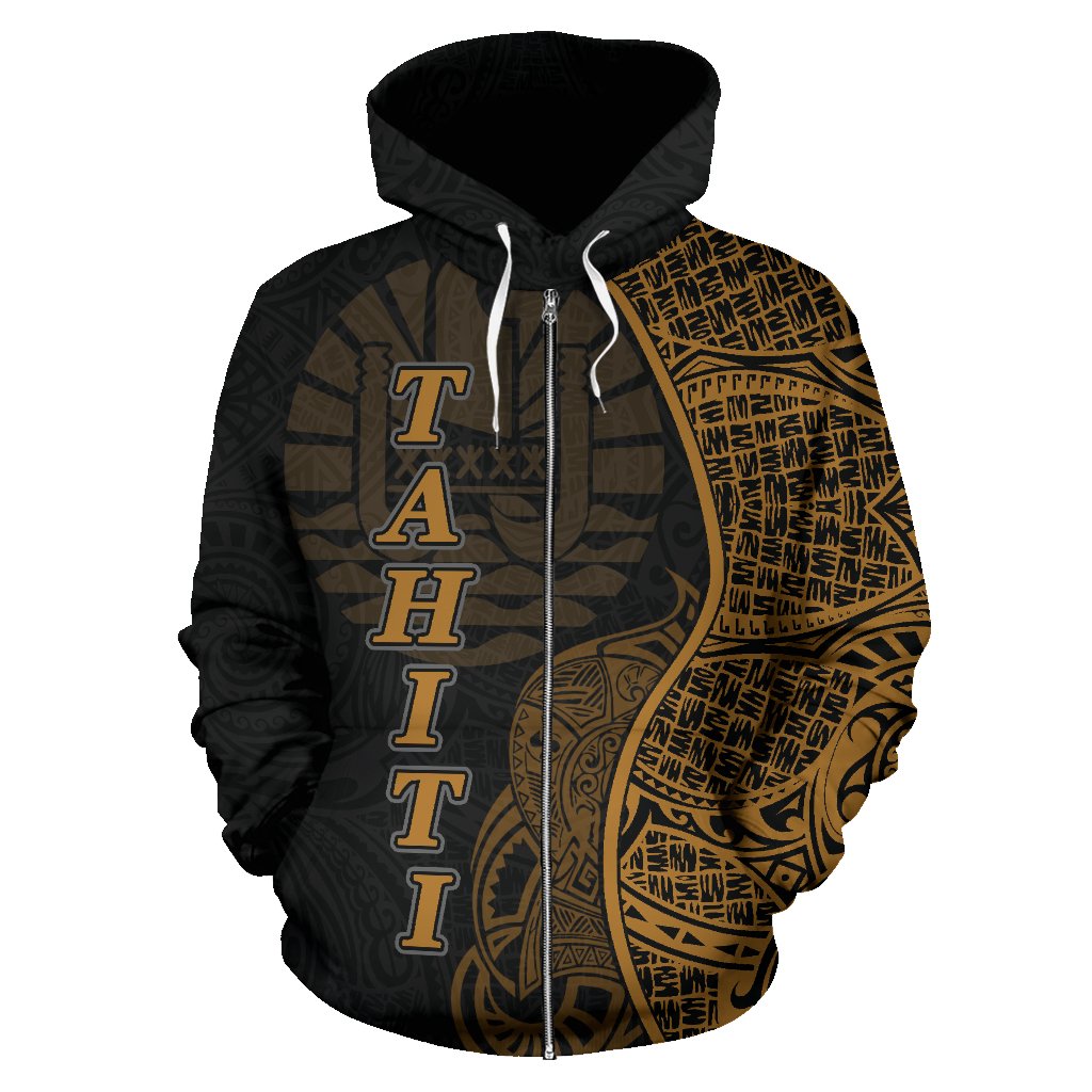 Tahiti Polynesian Zip up Hoodie Coconut Tree Gold - Polynesian Pride