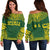 Society Islands Flag Polynesian Chief Women's Off Shoulder Sweater Green - Polynesian Pride