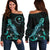 Chuuk Polynesian Women's Off Shoulder Sweater - Turtle With Blooming Hibiscus Turquoise Turquoise - Polynesian Pride