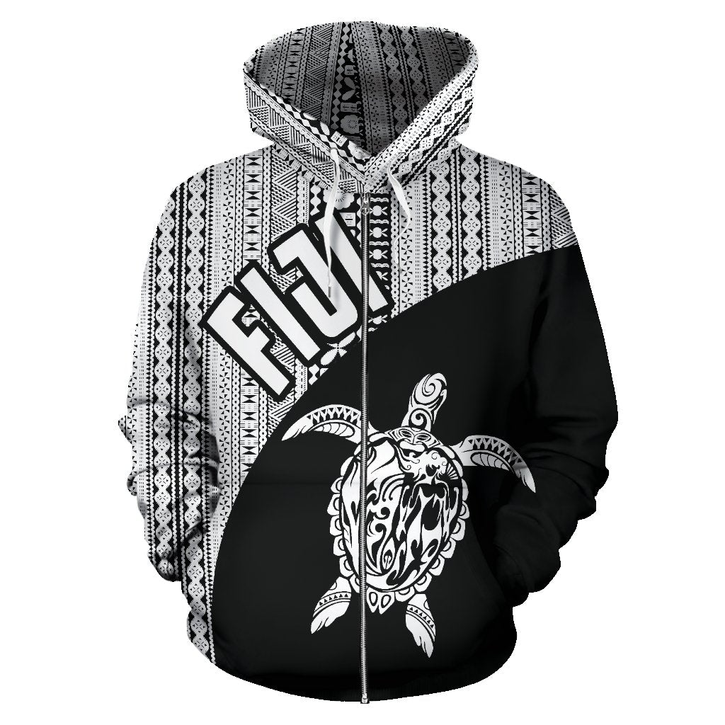 Fiji Tapa Zip up Hoodie Fiji Turtle Mermaid White - Polynesian Pride