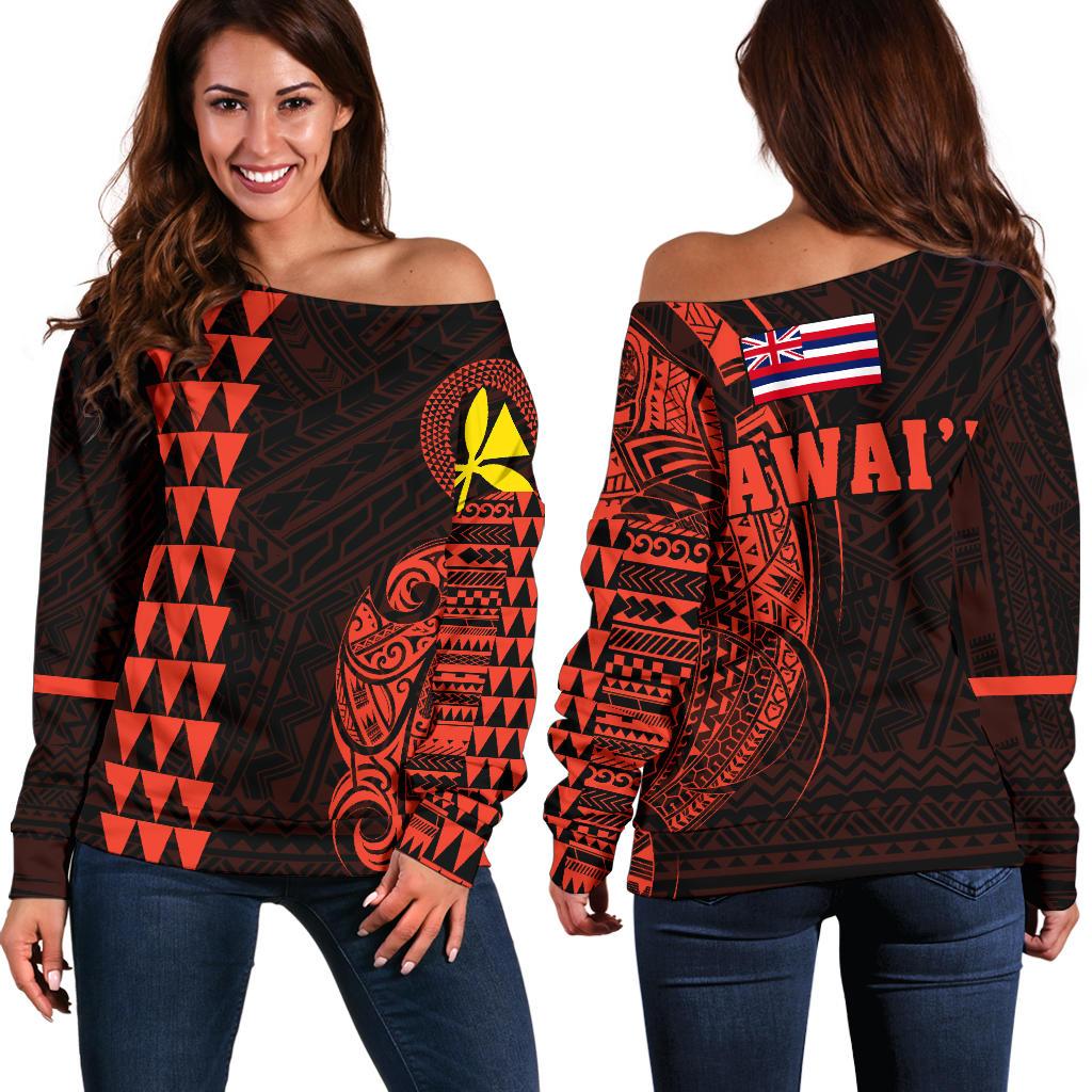 Hawaii Kanaka Polynesian Women's Off Shoulder Sweater - Orange Orange - Polynesian Pride