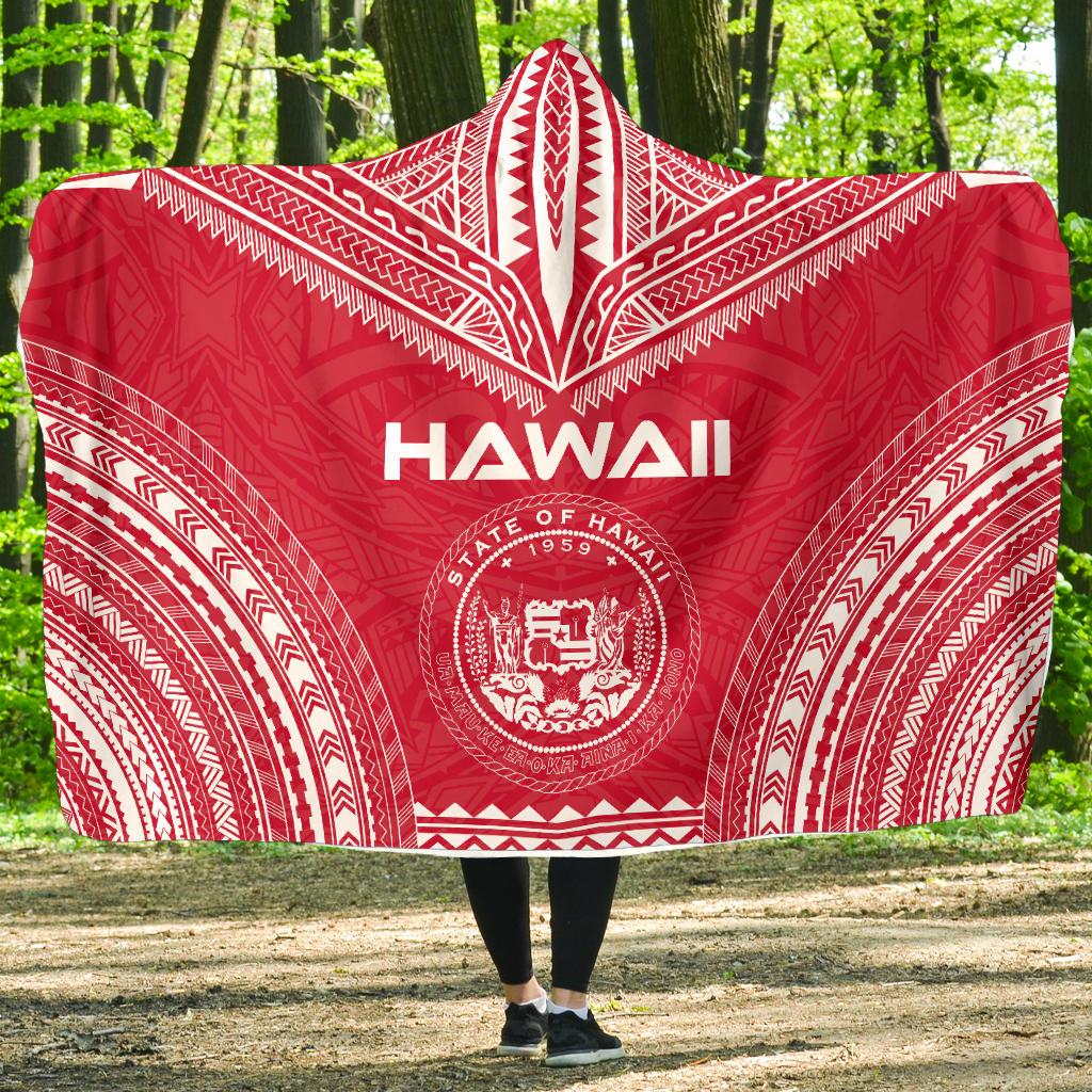 Hawaii Flag Polynesian Chief Hooded Blanket Hooded Blanket Red - Polynesian Pride