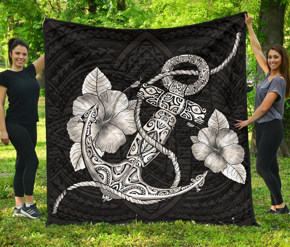 Anchor White Poly Tribal Premium Quilt White - Polynesian Pride