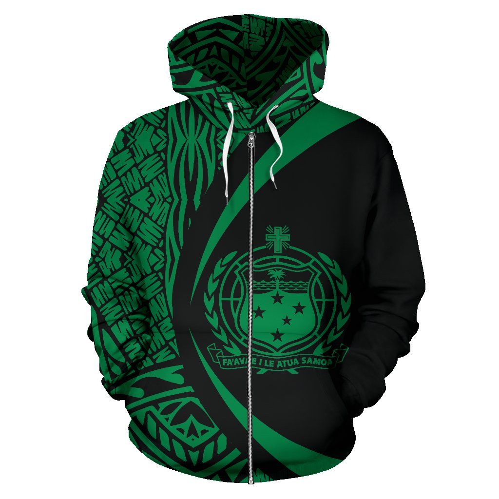 Polynesian Coat of Arms of Samoa Zip Hoodie Green - Polynesian Pride
