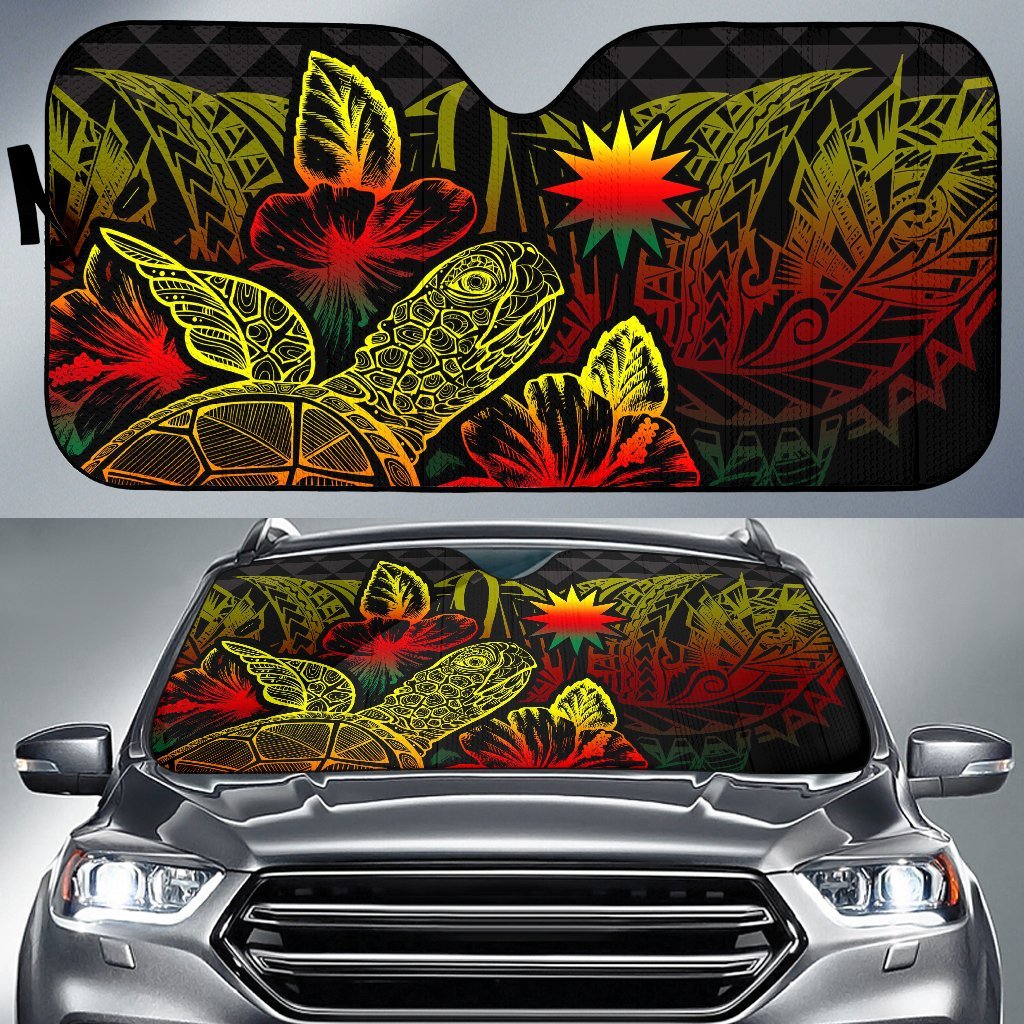 Nauru Auto Sun Shades Turtle Hibiscus Reggae Auto Sun Shade Universal Fit Reggae - Polynesian Pride