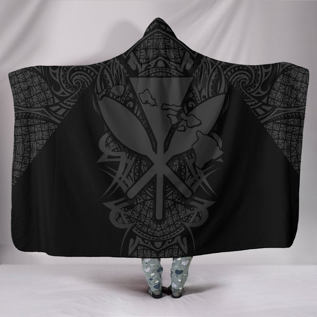 Kanaka Map Polynesian Hooded Blanket - Gray - Armor Style Hooded Blanket Gray - Polynesian Pride