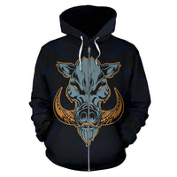 Polynesian Kamapuaa Flag of Hawaii Zip Hoodie Blue Hawaiian Mythology Style - Polynesian Pride