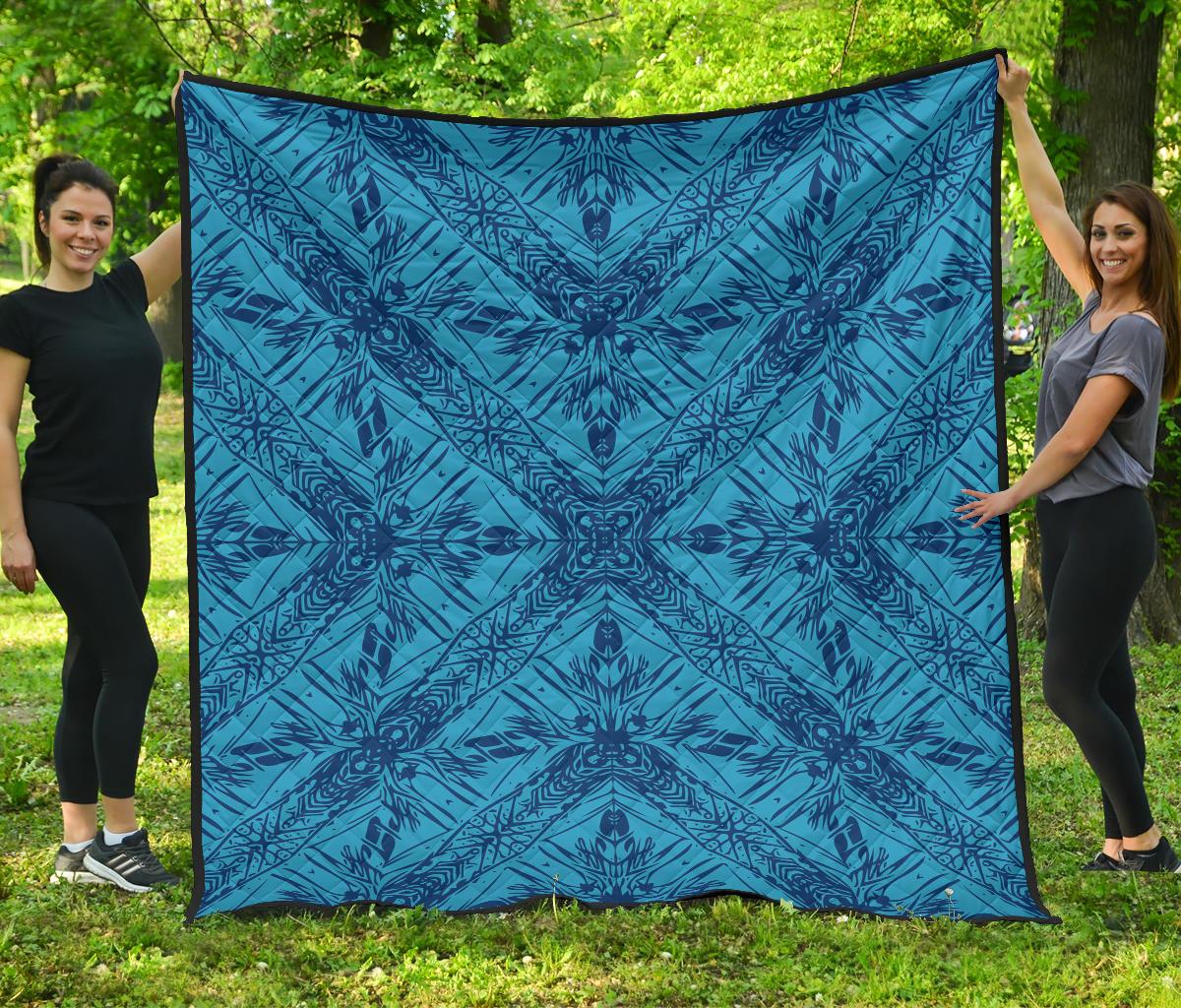 Polynesian Premium Quilt Blue White - Polynesian Pride