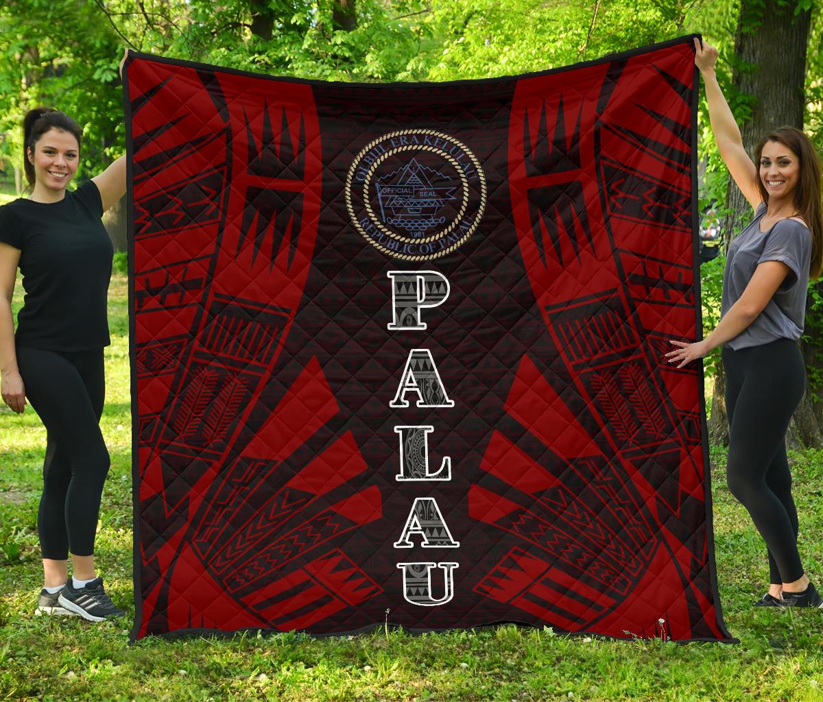 Palau Premium Quilt - Palau Seal Polynesian Red Tattoo Red - Polynesian Pride