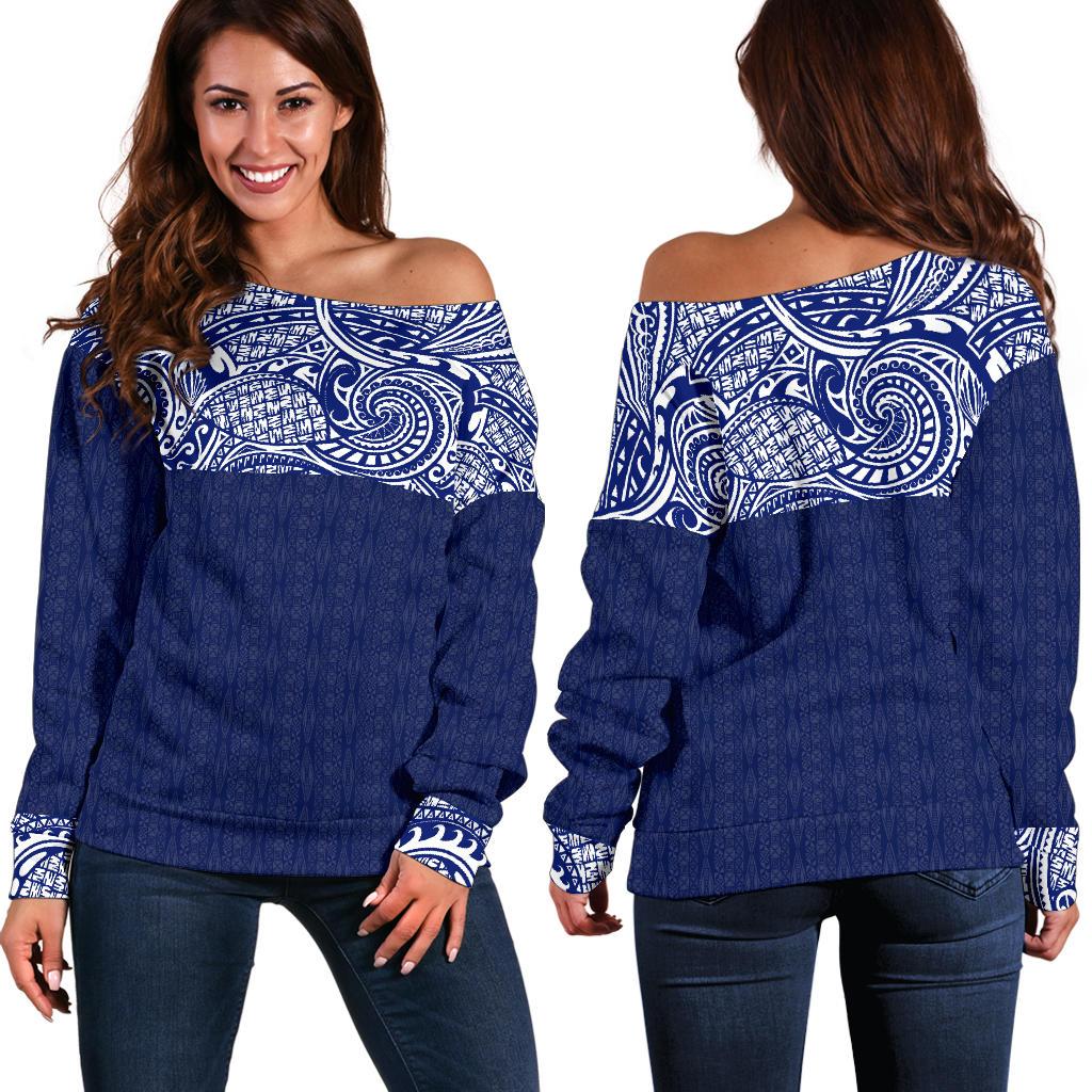 Polynesian Women's Off Shoulder Sweater Blue - Polynesian Pride