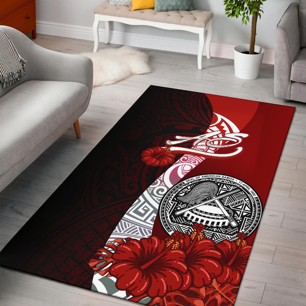 American Samoa Polynesian Area Rug - Coat Of Arm With Hibiscus Red - Polynesian Pride