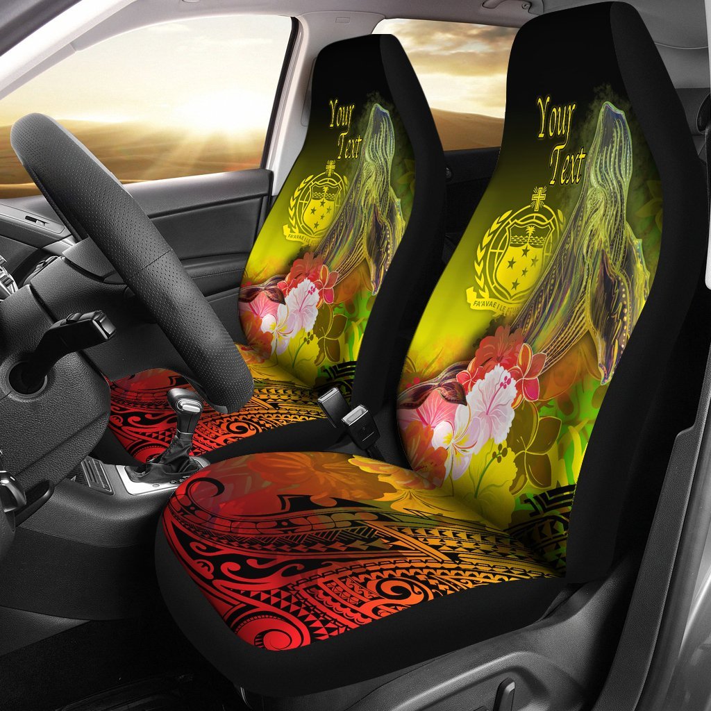 Custom Personalised Samoa Car Seat Covers- Humpback Whale with Tropical Flowers (Yellow) Universal Fit Yellow - Polynesian Pride