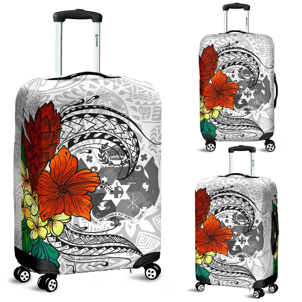 Tonga Luggage Covers - Tropical Flowers White Patterns Style White - Polynesian Pride