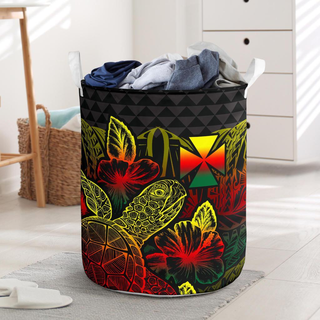 Wallis And Futuna Laundry Basket - Polynesian Turtle Hibiscus Reggae Laundry Basket One Size Reggae - Polynesian Pride