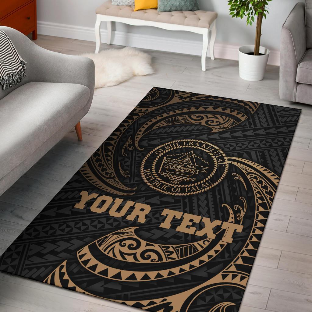 Palau Polynesian Custom Personalised Area Rug - Gold Tribal Wave Gold - Polynesian Pride