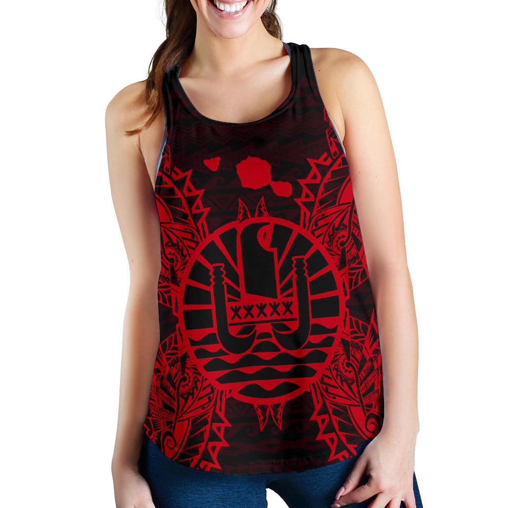 French Polynesia Polynesian Women Tank Top Map Red Red - Polynesian Pride