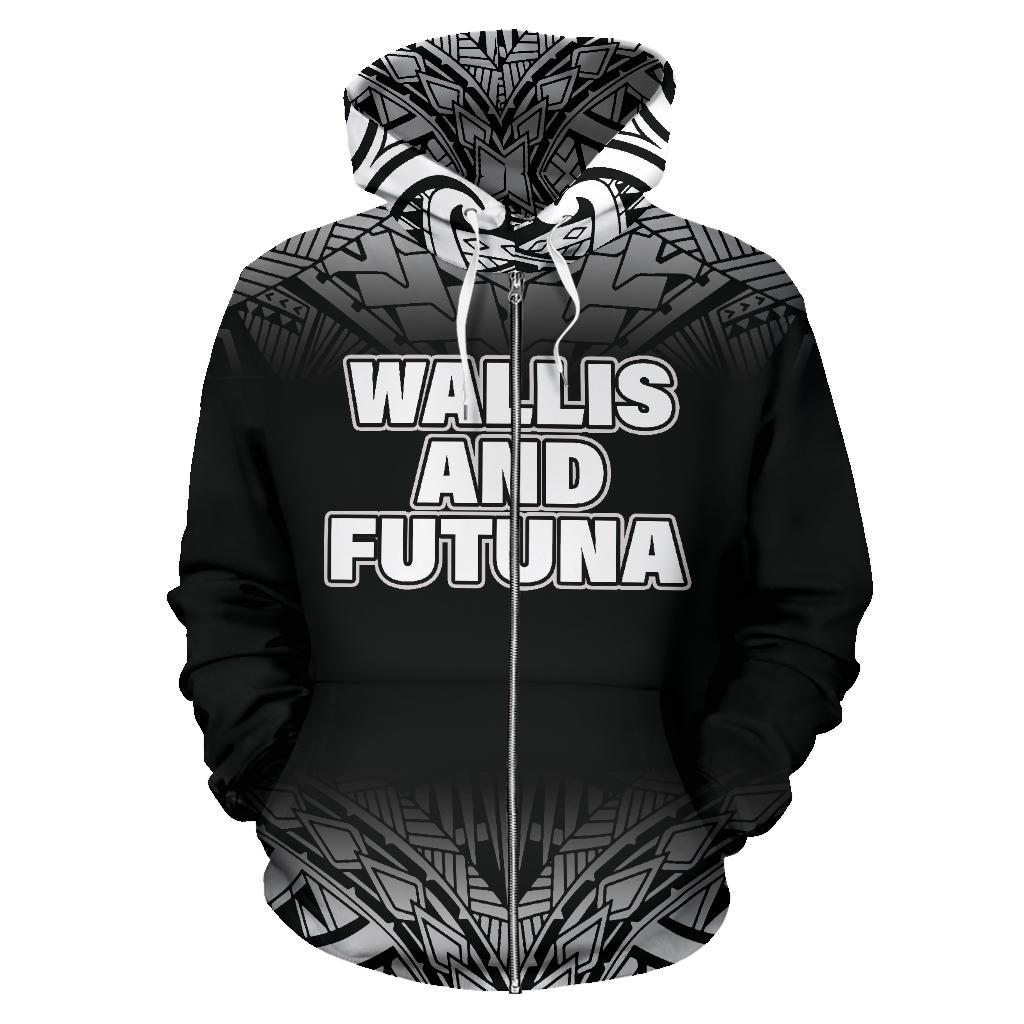 Wallis and Futuna All Over Zip up Hoodie Fog Black Style - Polynesian Pride