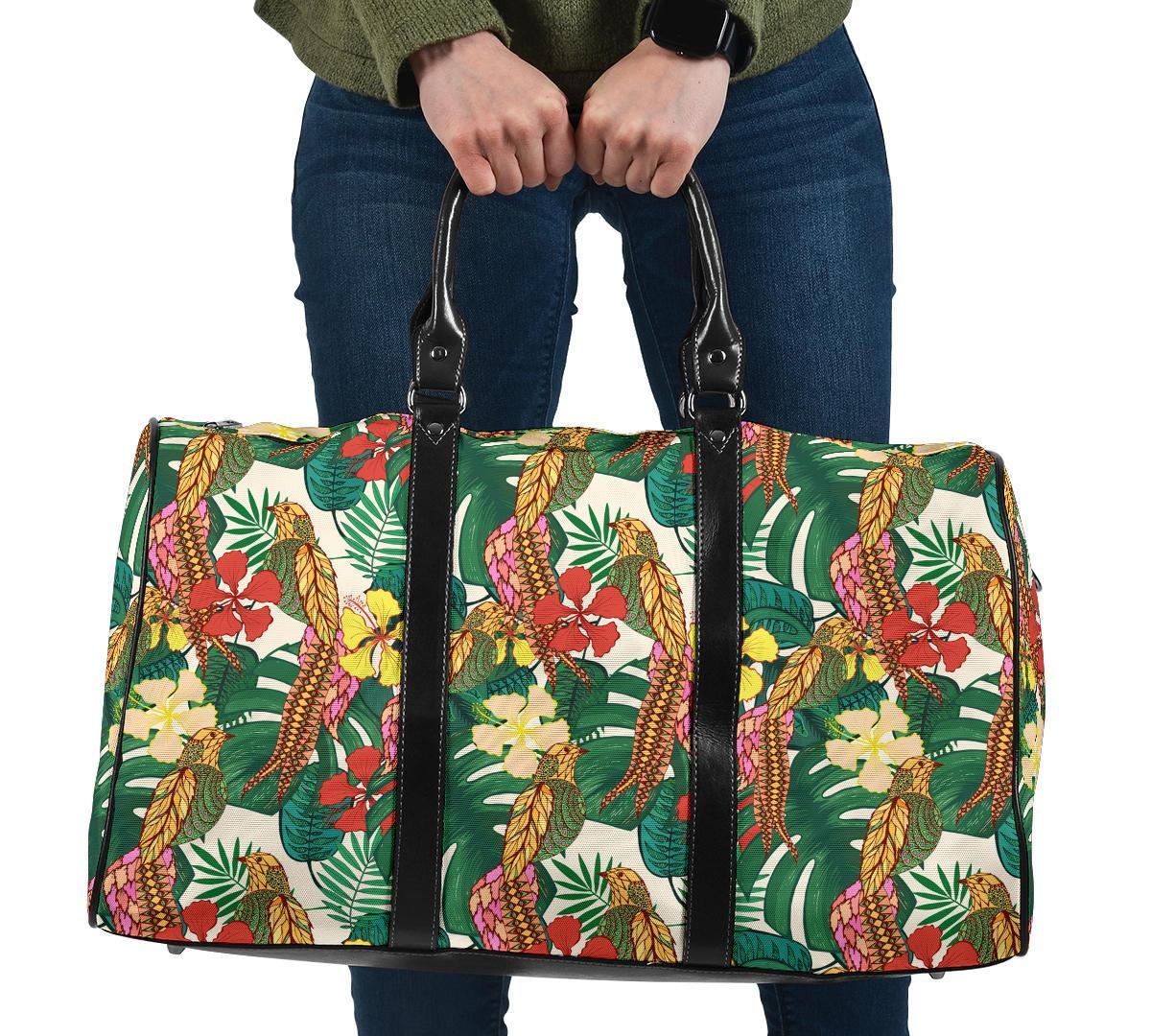 Hawaii Tropical Leaves Flowers And Birds Floral jungle Hawaii Travel Bag Travel Bag One size Black - Polynesian Pride