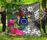Cook Islands Premium Quilt - Turtle Plumeria Banana Leaf Black - Polynesian Pride