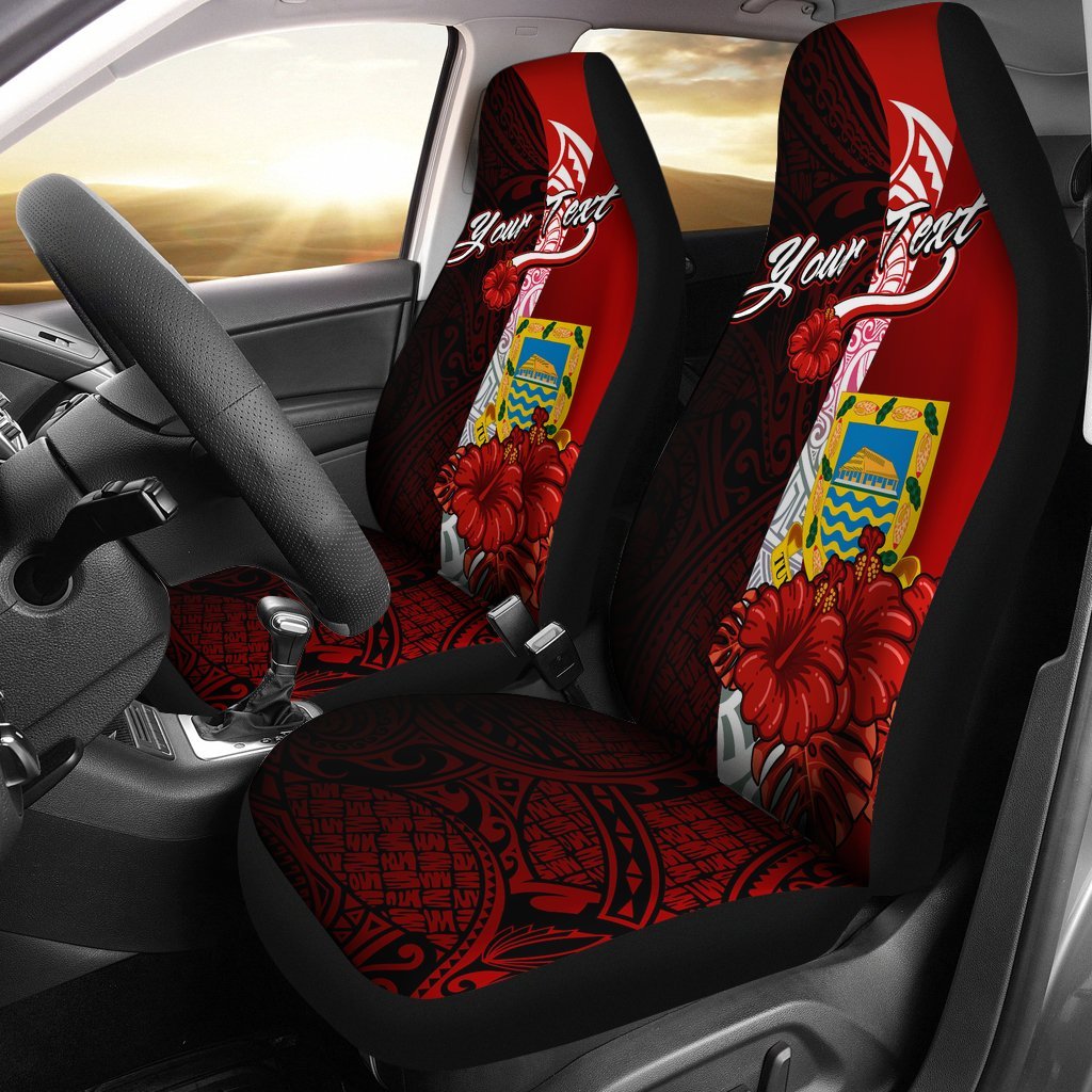 Tuvalu Polynesian Custom Personalised Car Seat Covers - Coat Of Arm With Hibiscus Universal Fit Red - Polynesian Pride