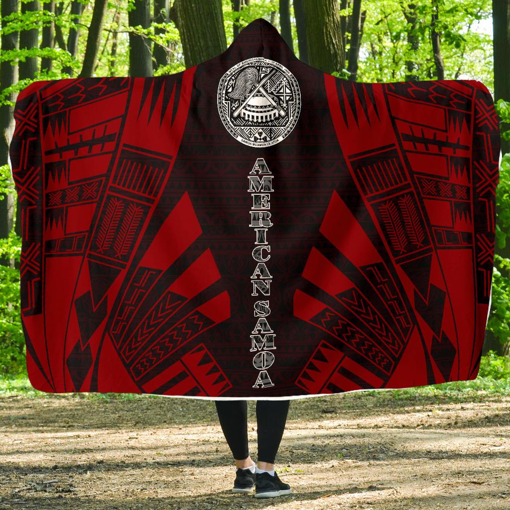 American Samoa Hooded Blanket - Polynesian Tattoo Red Hooded Blanket Red - Polynesian Pride