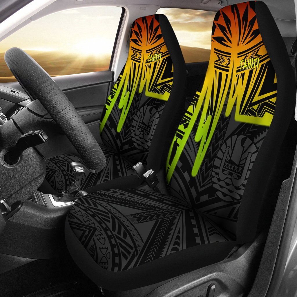 Tahiti Car Seat Covers - Tahiti Seal In Heartbeat Patterns Style (Reggae) Universal Fit Reggae - Polynesian Pride