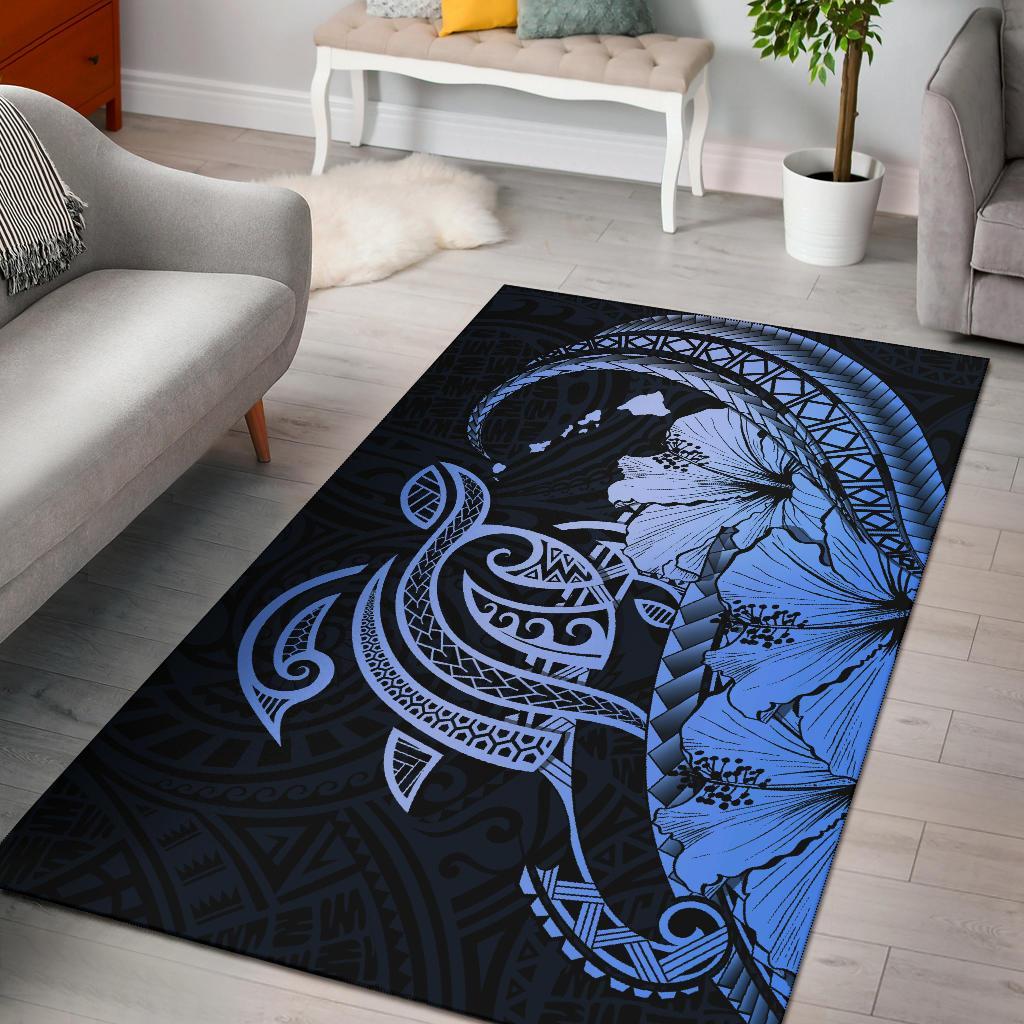 Hawaii Turtle Map Polynesian Area Rug Safety AH Rug Blue - Polynesian Pride