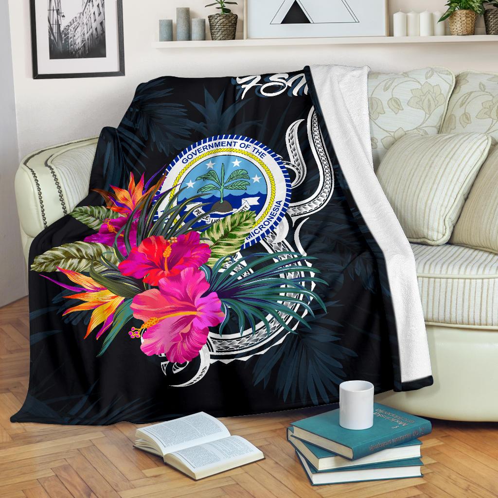 Federated States of Micronesia Premium Blanket - Tropical Flower White - Polynesian Pride