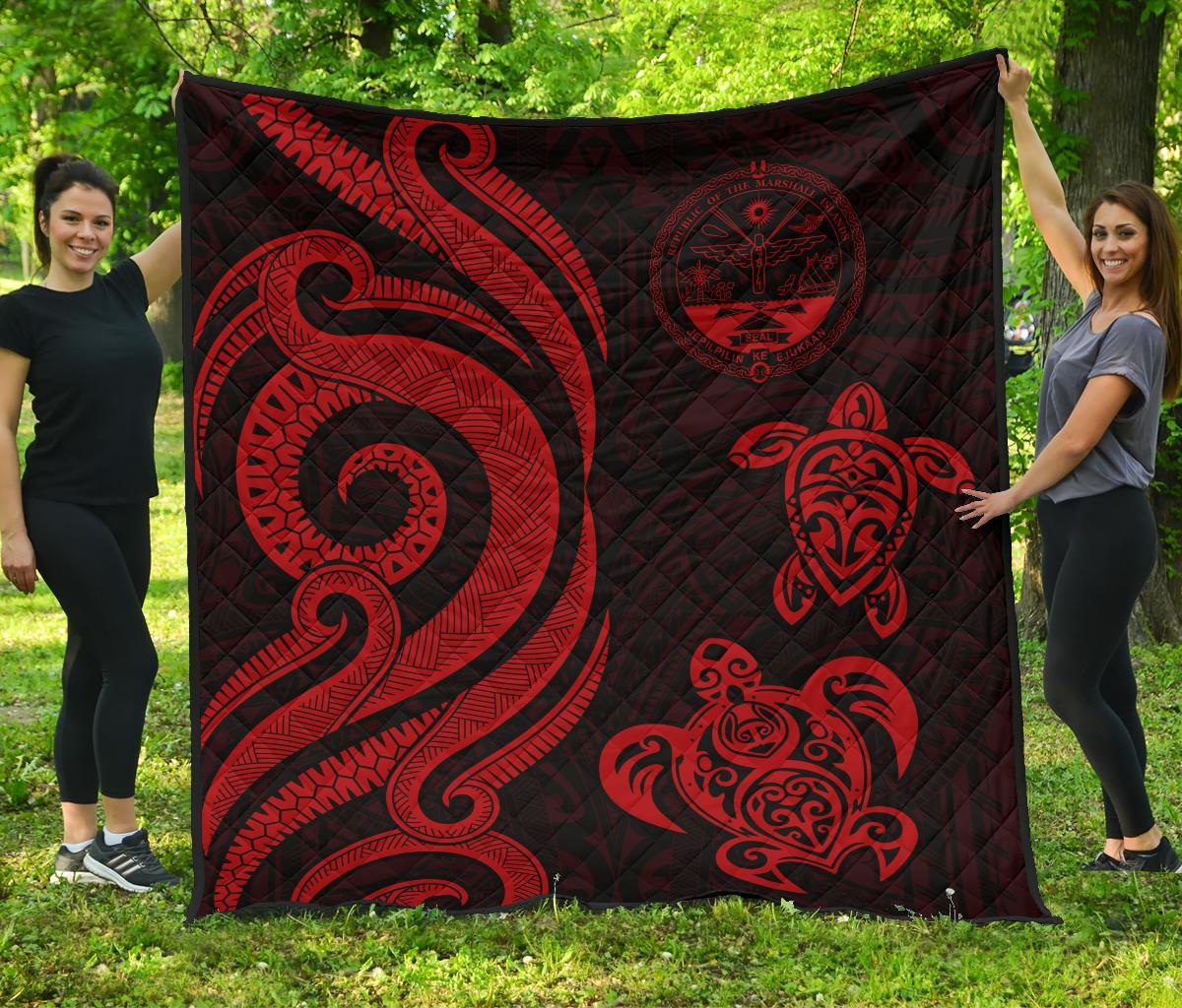 Marshall Islands Premium Quilt - Red Tentacle Turtle Crest Red - Polynesian Pride