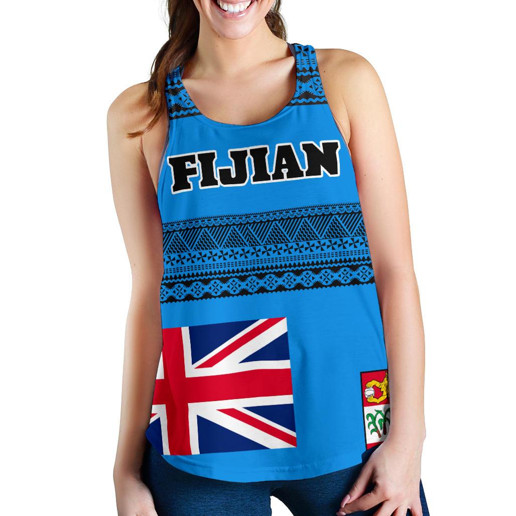 Fijian Women's Racerback Tank - Tapa Pattern Blue - Polynesian Pride