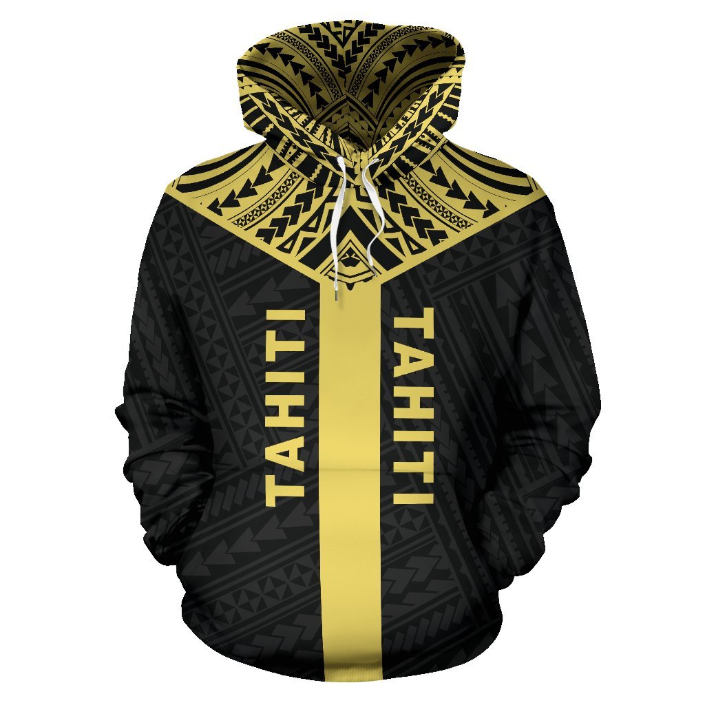 Tahiti Pullover Hoodie Tahiti Flag Polynesian Tattoo Black A6 - Polynesian Pride