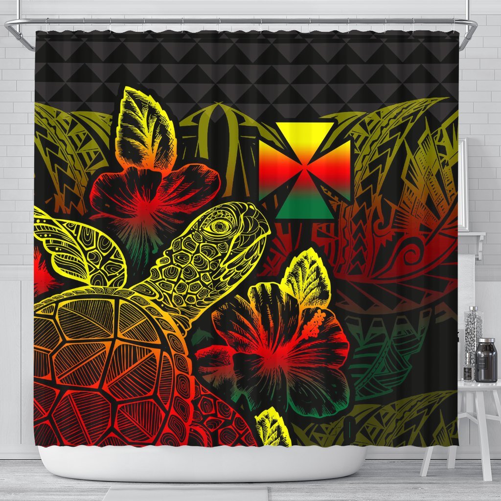 Wallis And Futuna Shower Curtain Turtle Hibiscus Reggae 177 x 172 (cm) Reggae - Polynesian Pride