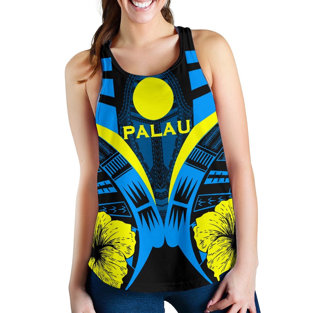 Palau Tattoo Women Racerback Tank Hibiscus K9 Black - Polynesian Pride