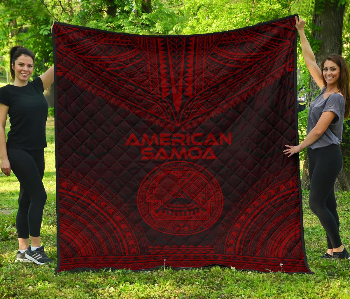 American Samoa Premium Quilt - American Samoa Seal Polynesian Chief Red Version Red - Polynesian Pride