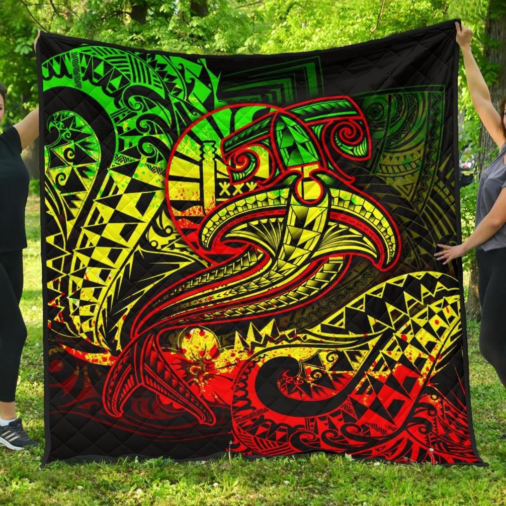 Tahiti Premium Quilt - Reggae Shark Polynesian Tattoo - Polynesian Pride