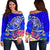 American Samoa Polynesian Women's Off Shoulder Sweater - Turtle Plumeria (Blue) Blue - Polynesian Pride